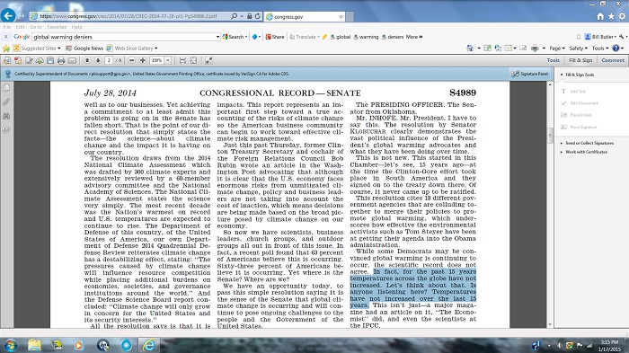 Sen. Jim Inhofe lying in the Congressional Record.