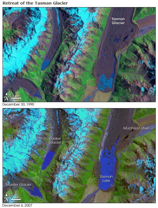 NASA's view of New Zealand's largest glacier - The
            Tasman Glacier