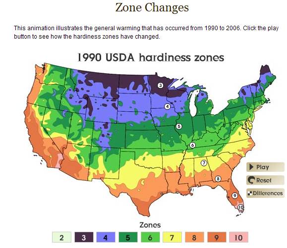 Plant hardiness zones as of 1990