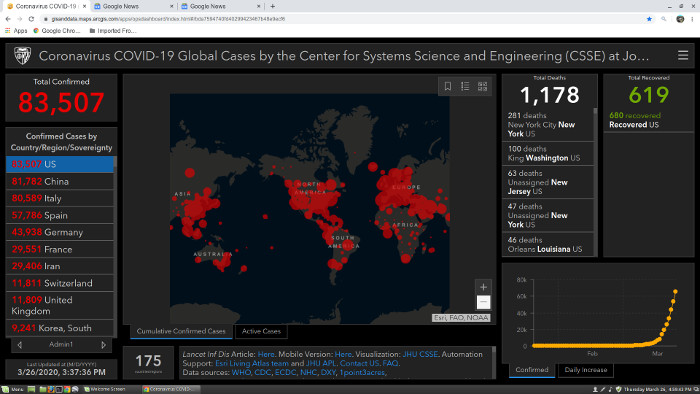 Johns Hopkins University COVID-19 map