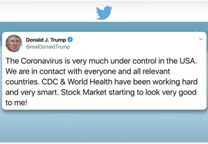 Trump's Twitter post "Coronavirus "under
              control"