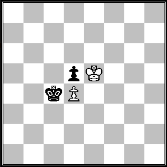A ZugsZwang position in chess. Whoever moves next,
            loses.
