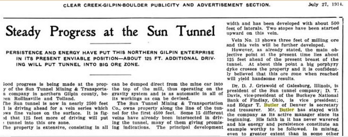 A
            publicity announcement for the Golden Sun Mine.