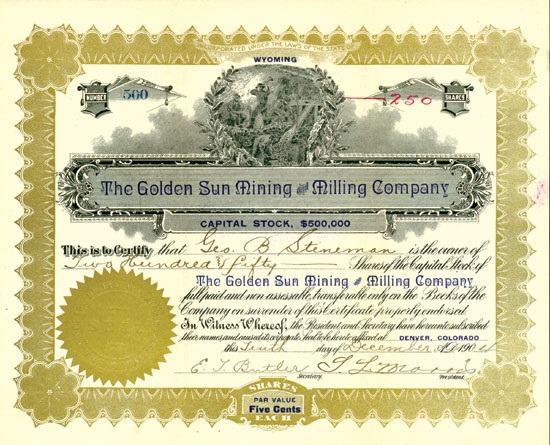 Stock certificate signed by E. T. Butler