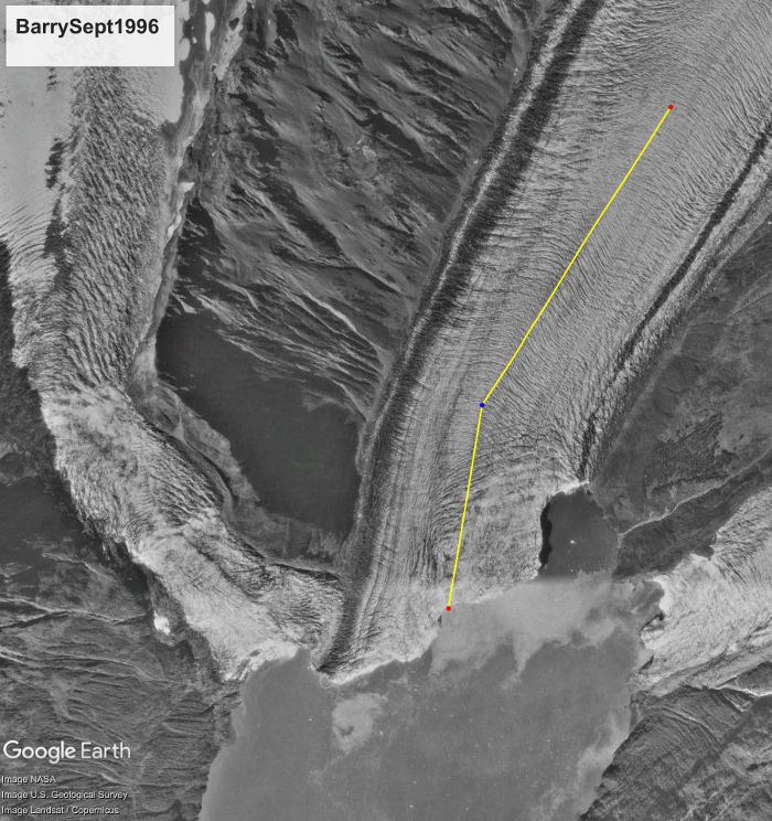 A 1996 Google Earth view of the Barry Glacier