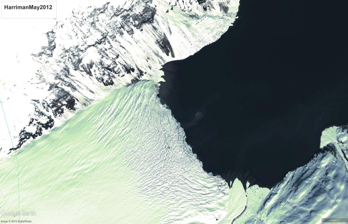 A 2012 Google Earth view of the Harriman Glacier