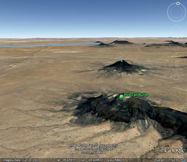 Google Earth image centered on Bobcat
              Butte within Hopi Buttes