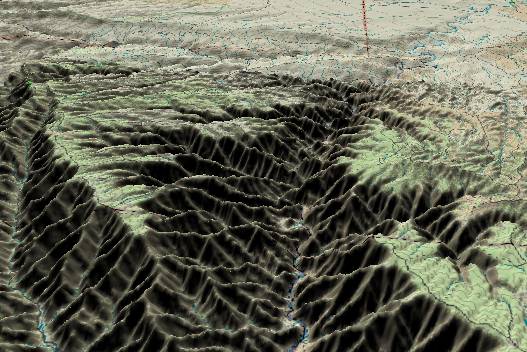 3-D view of the Desolation Canyon
            portion of Desolation/Gray Canyon