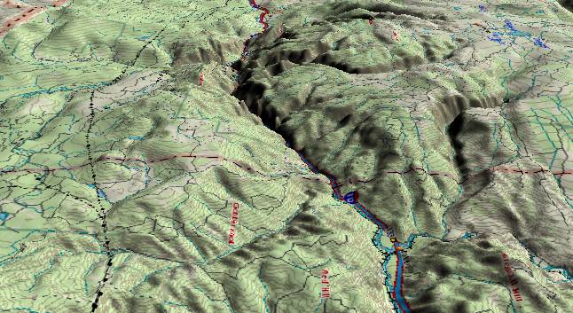 3-D aerial view of
            Glenwood Canyon as seen from near Eagle, CO