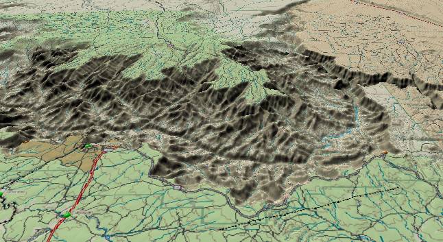 3-D
            view of the Kaibab Plateau and the heart of the Grand
            Canyon