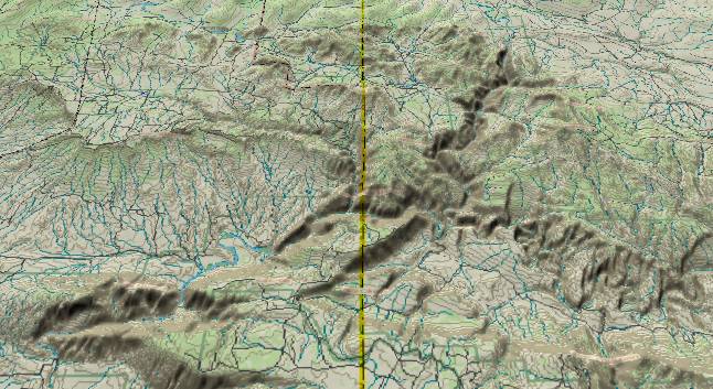 3-D view of the
            middle of Dinosaur National Monument with the Canyon of
            Lodore near the center