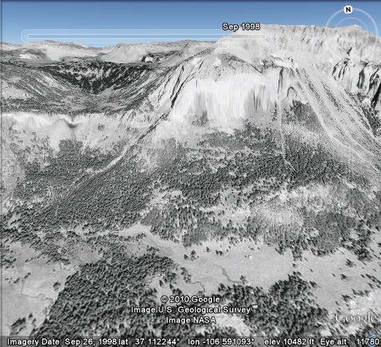 A 1998 Google Earth view before the Rio
          Chama rockfall