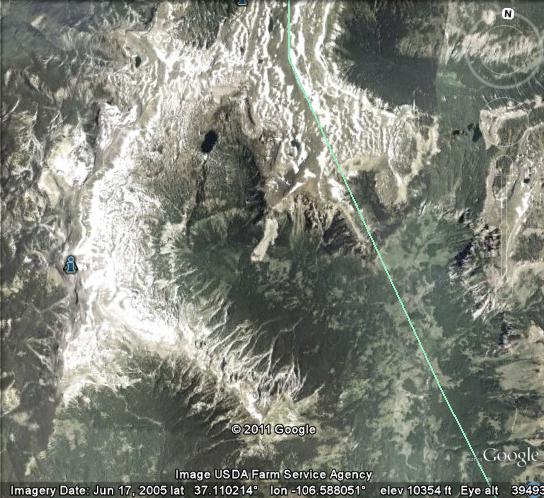 A Google Earth view looking straight down at the
          rockfall area.