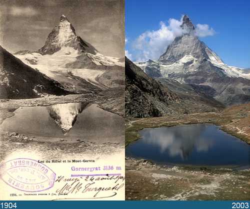 "Then and now" pictures of the famous
          Matterhorn.