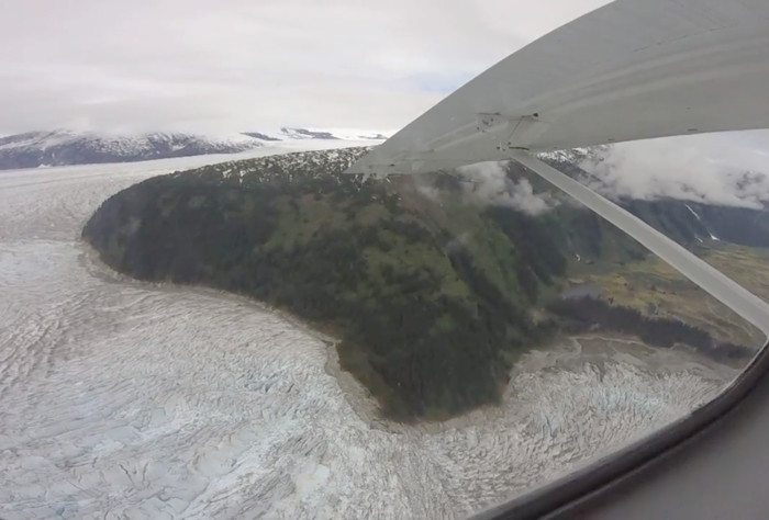 A similar view of the northwest side of the
          Hole-in-the-Wall Glacier as of about June 1, 2018