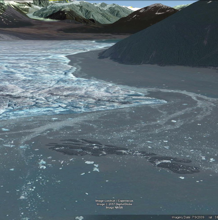 A Google Earth view of the Hubbard Glacier in 2009