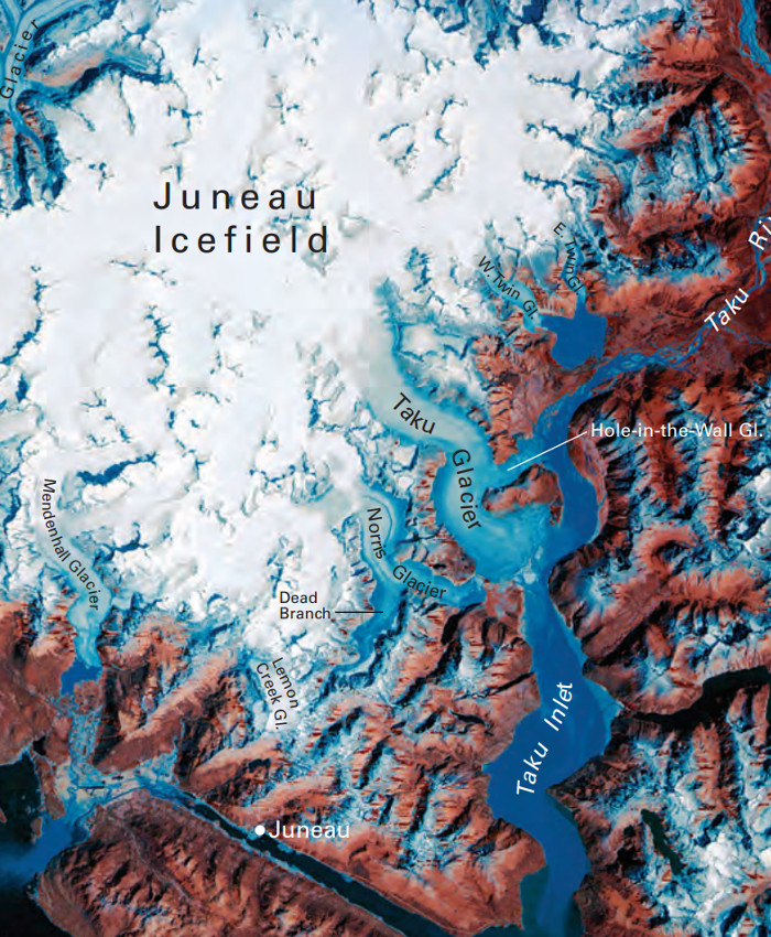 A Landsat satellite view of the Juneau Icefield