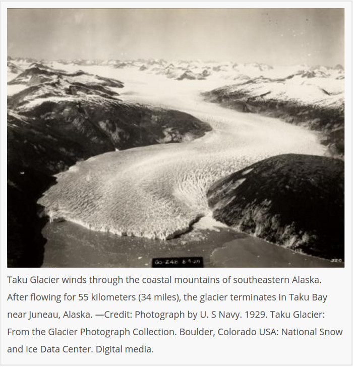 A 1929 aerial view of the Taku Glacier