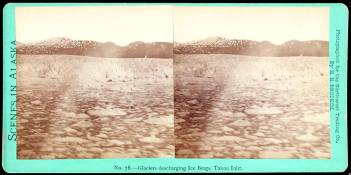 An
            1877 view of the terminus of the Taku Glacier with Goat
            Ridge in the background