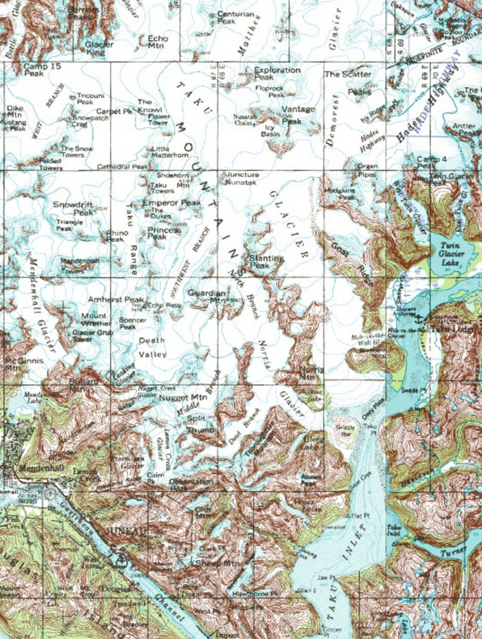 A topographic map of the Juneau Icefield