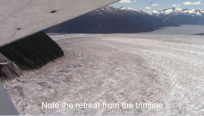 A trimline above the current surface of the Taku Glacier